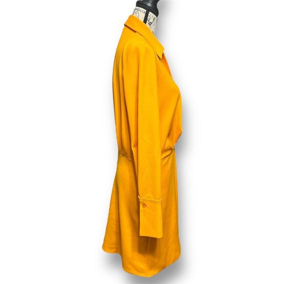 Zara L Yellow Collared Button Dress Draped Waist Hidden Zipper Long Sleeve Mini - Picture 2 of 9